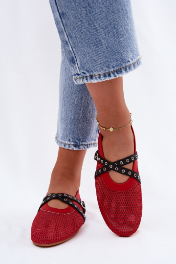 Red mesh ballerinas with straps Salliroe 2