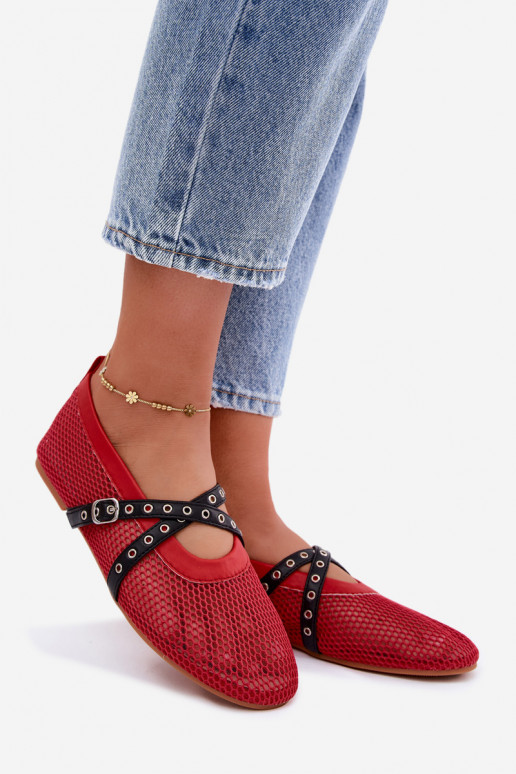 Red mesh ballerinas with straps Salliroe