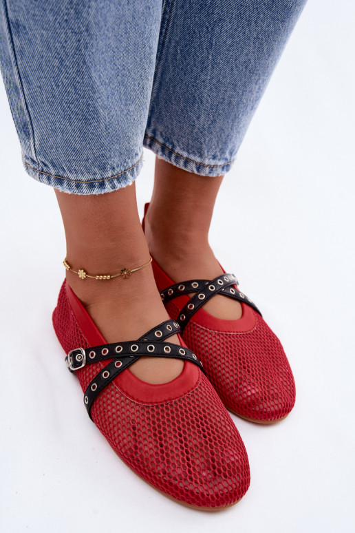 Red mesh ballerinas with straps Salliroe