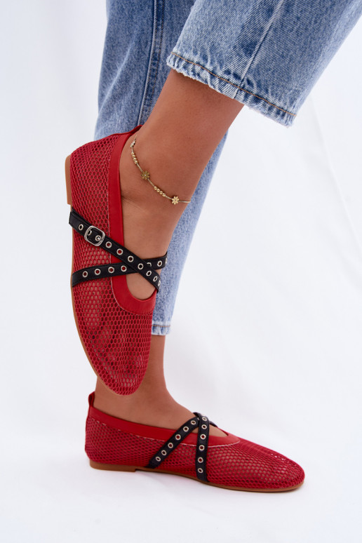 Red mesh ballerinas with straps Salliroe
