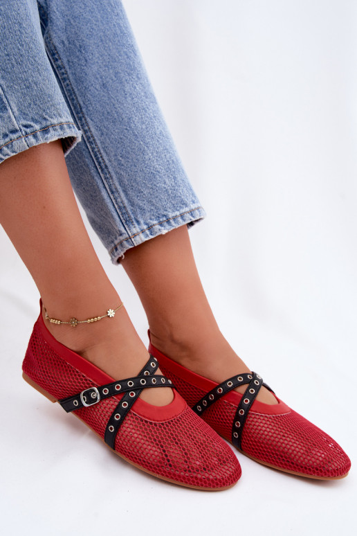 Red mesh ballerinas with straps Salliroe