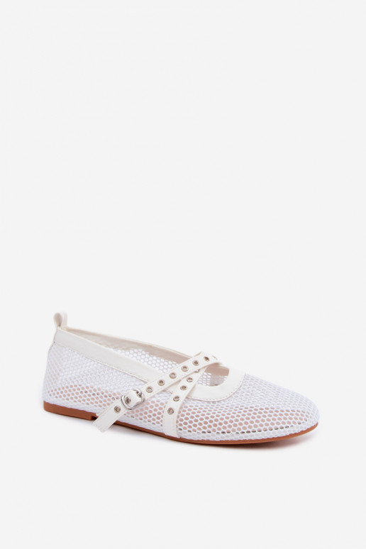 Mesh ballerinas with straps in white Salliroe