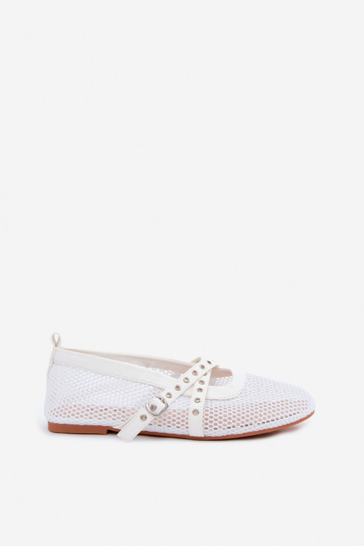 Mesh ballerinas with straps in white Salliroe