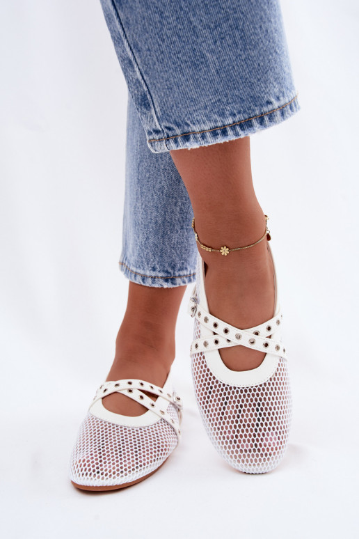 Mesh ballerinas with straps in white Salliroe