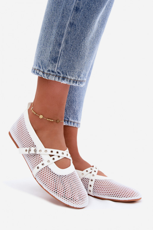 Mesh ballerinas with straps in white Salliroe