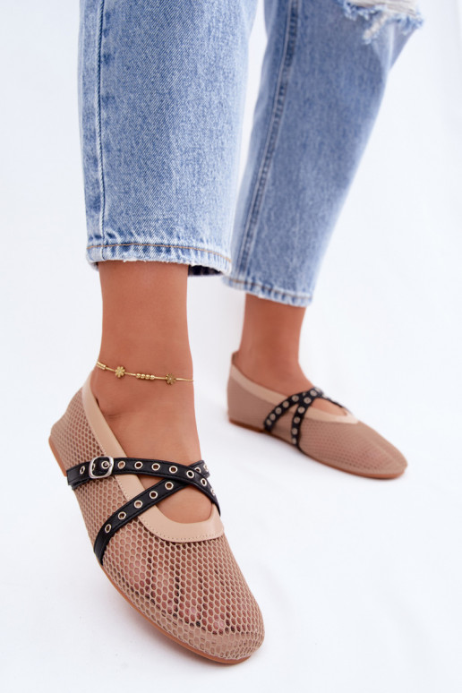 Mesh ballerinas with straps in sand Salliroe