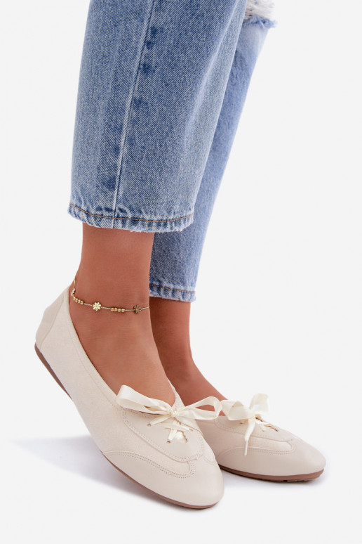 Ivory sport-style ballerinas with stylish details Peonia
