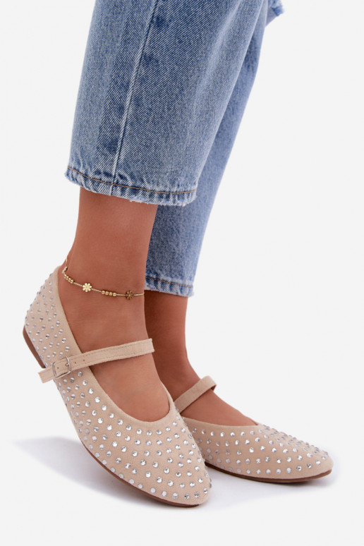Sand-colored decorated ballerinas with straps Nerolia
