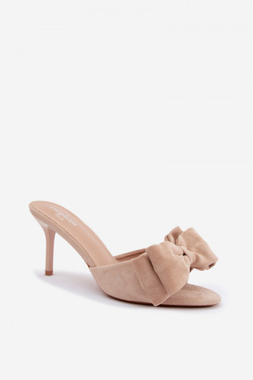 Women's slippers with slim heels and bows in sand faux suede Tai turignolia 2