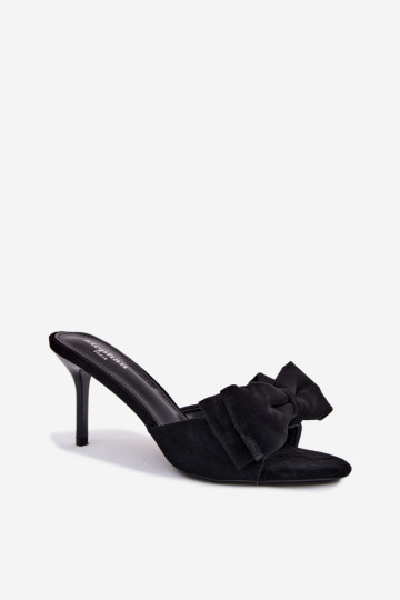 Black women's slippers with thin heels and bows in faux suede Tai turignolia 2