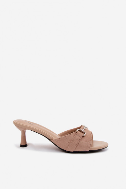 Sand women's slippers with thin heels and decorative details Poppia