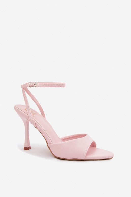 Pink women's sandals with thin heels in faux leather Palmer