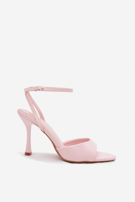 Pink women's sandals with thin heels in faux leather Palmer