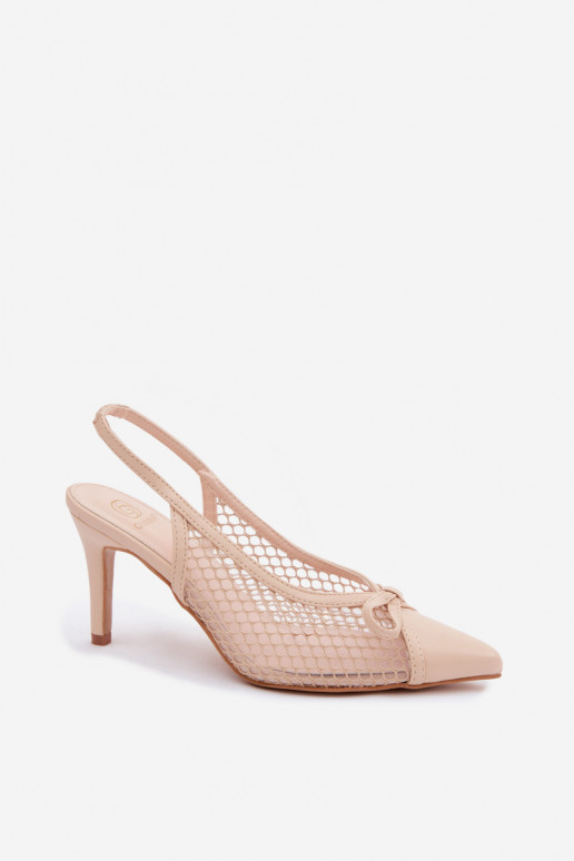 Sand mesh sandals with thin heels and bows Moona