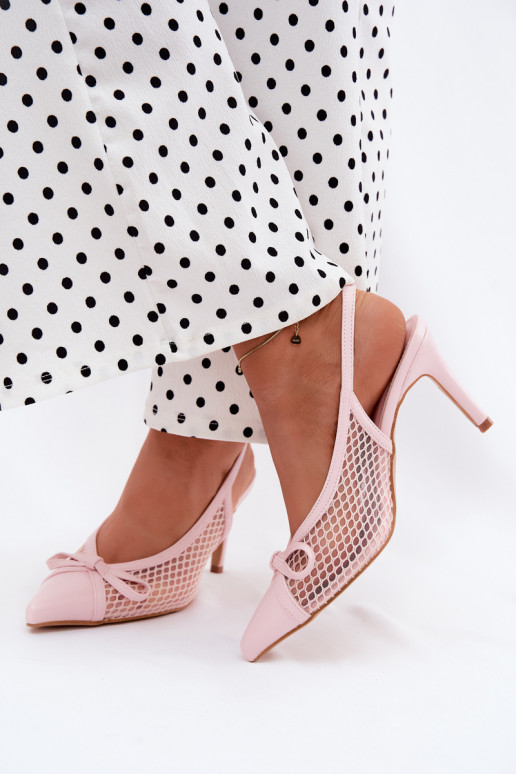 Mesh sandals with thin heels and bows in pink Moona