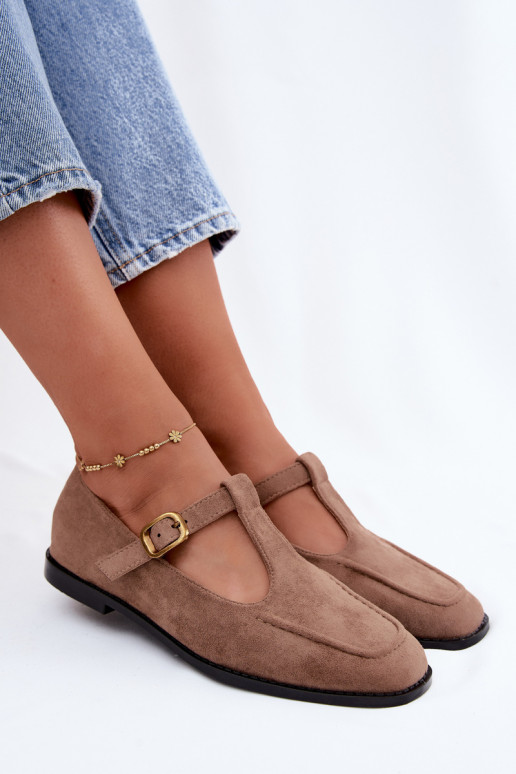 Women's shoes with straps made of faux suede in khaki Bonnia