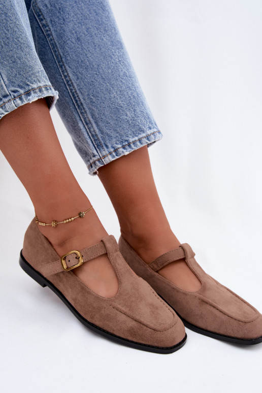 Women's shoes with straps made of faux suede in khaki Bonnia