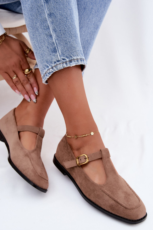 Women's shoes with straps made of faux suede in khaki Bonnia