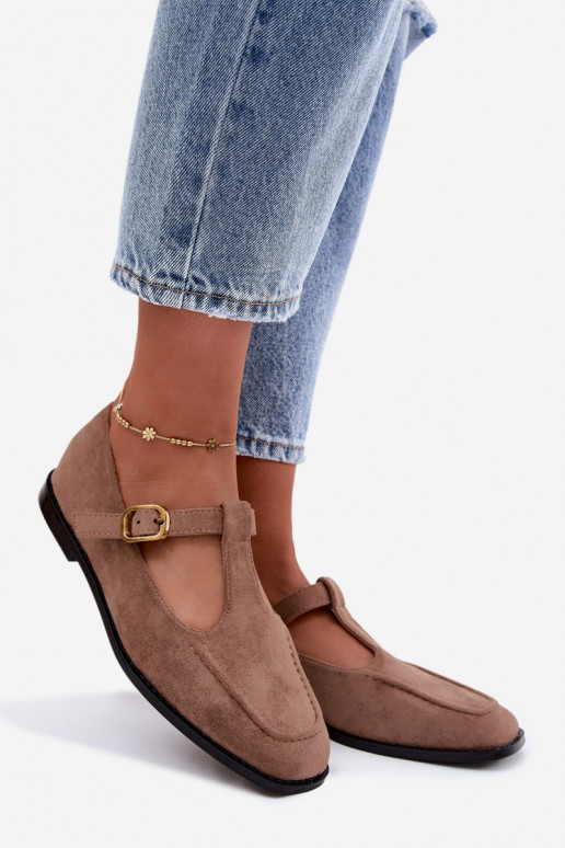 Women's shoes with straps made of faux suede in khaki Bonnia