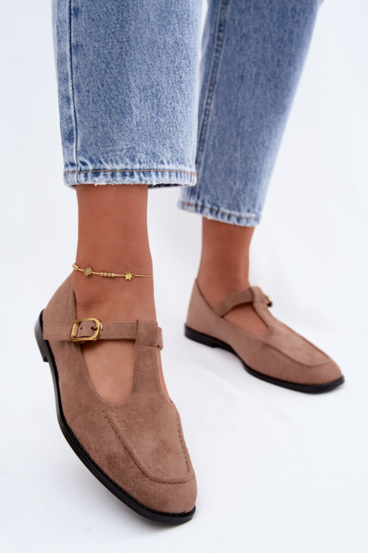 Women's shoes with straps made of faux suede in khaki Bonnia