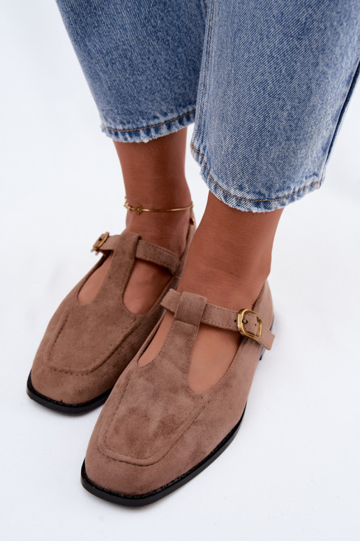 Women's shoes with straps made of faux suede in khaki Bonnia