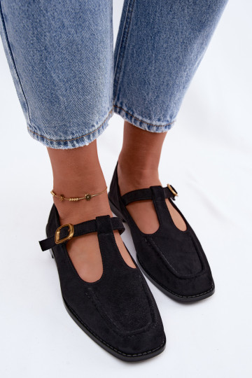 Black women's shoes with straps made of faux suede Bonnia
