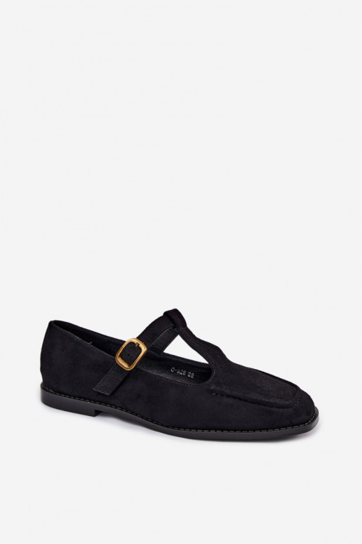 Black women's shoes with straps made of faux suede Bonnia