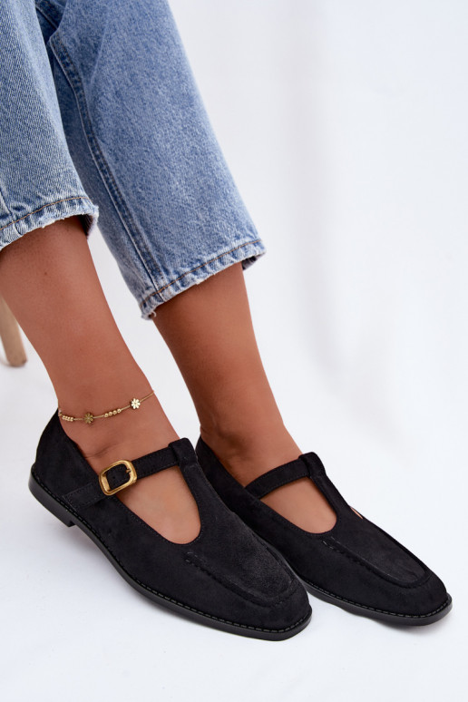Black women's shoes with straps made of faux suede Bonnia