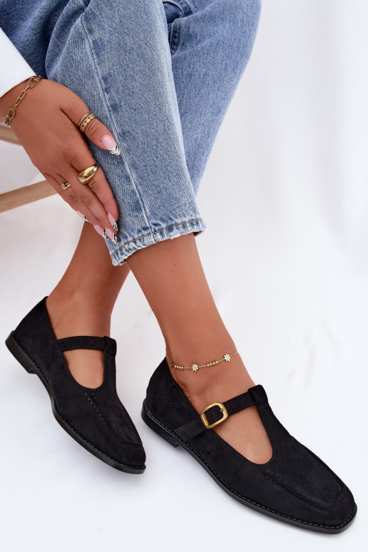 Black women's shoes with straps made of faux suede Bonnia