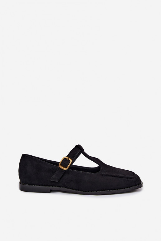 Czarne damskie buty z paskami z sztucznego zamszu Bonnia