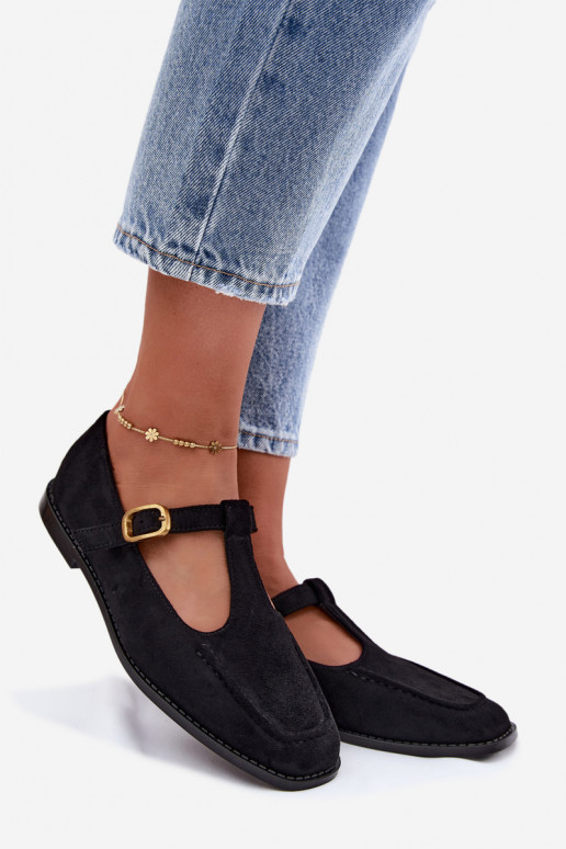 Black women's shoes with straps made of faux suede Bonnia