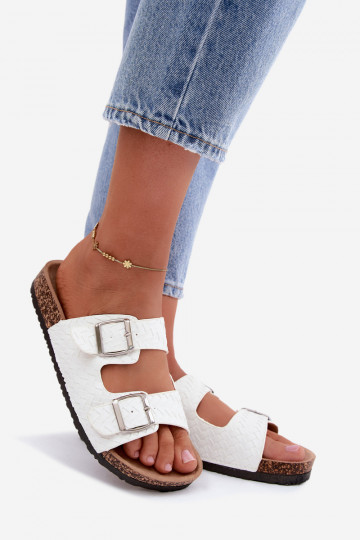 White women's slippers with buckles Verbelle