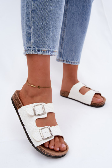 White women's slippers with buckles Verbelle 2