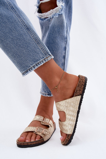 Gold-colored women's slippers with buckles Verbelle 2