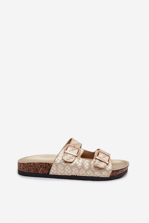Gold-colored women's slippers with buckles Verbelle