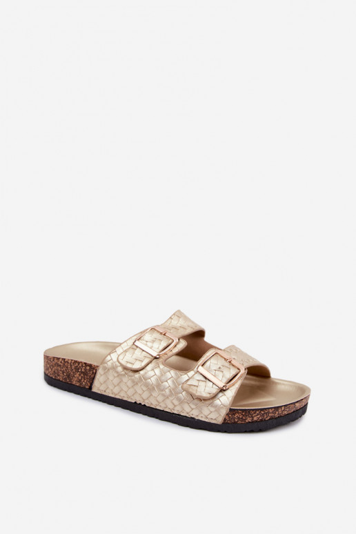 Gold-colored women's slippers with buckles Verbelle