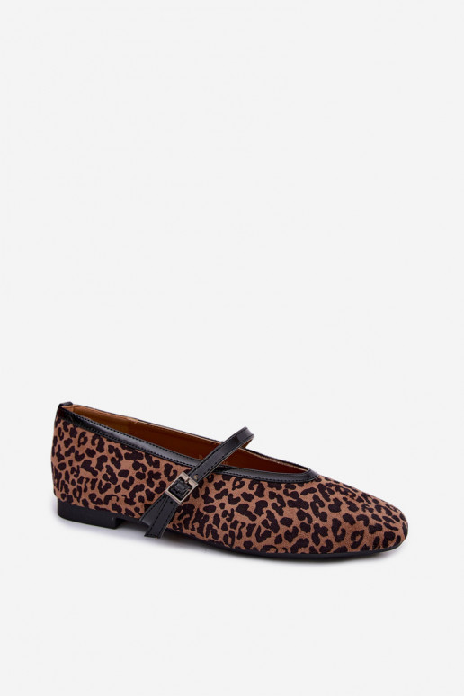 Baleriny z paskami z sztucznego zamszu w leopardzie wzory Camoria
