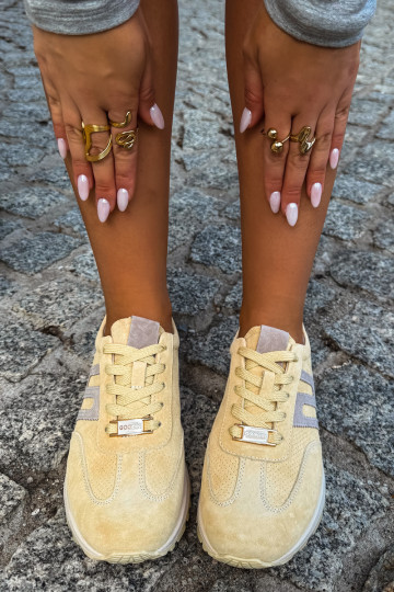 Yellow women's sneakers Lovey made of faux suede 2