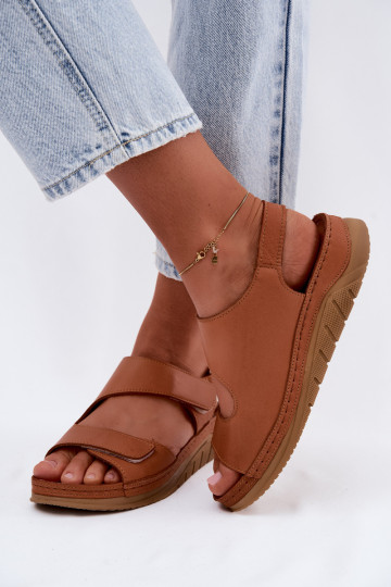 Brown women's sandals with platform and sticky fastenings 2