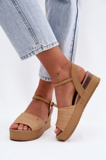Sand-colored women's sandals with platform