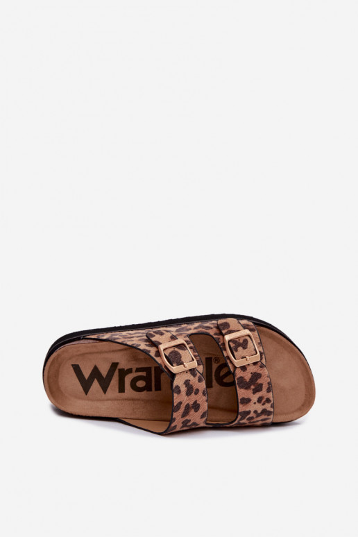 Women's platform slippers with buckles, leopard print