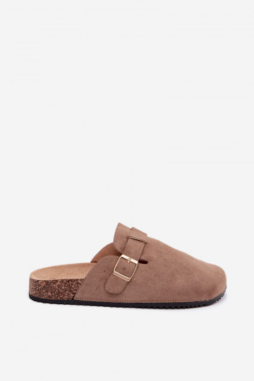 Women's clogs with gold buckles in khaki Alpine 2