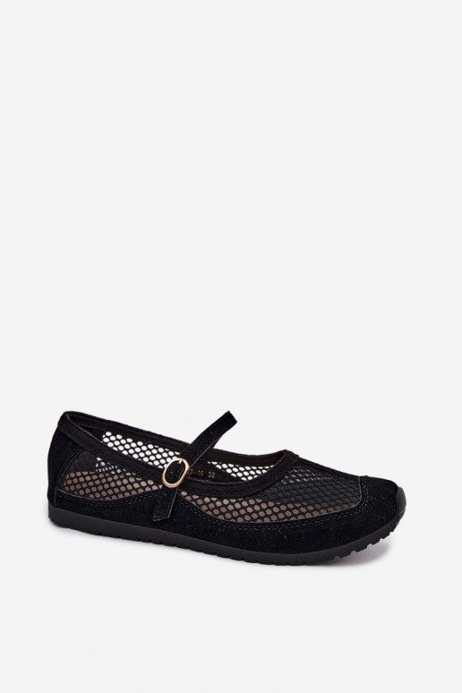 Mesh ballerinas with straps in black Chicca
