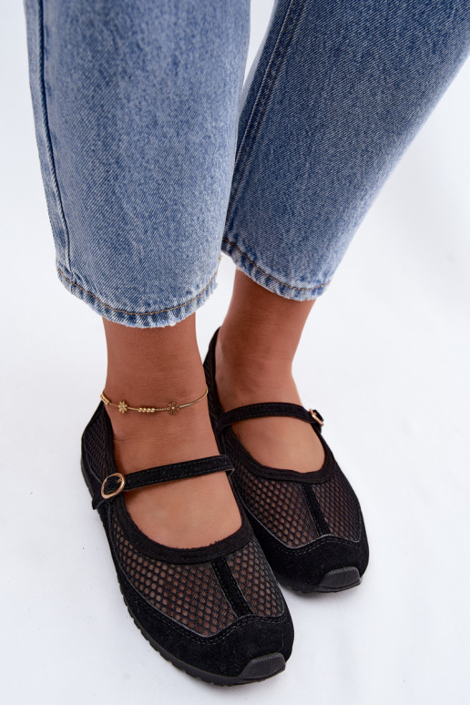 Mesh ballerinas with straps in black Chicca