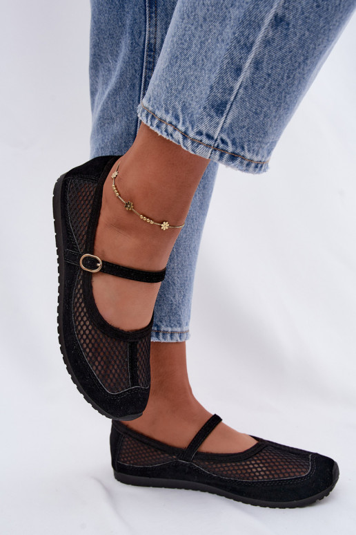 Mesh ballerinas with straps in black Chicca