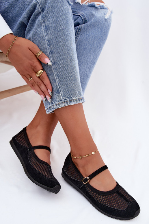 Mesh ballerinas with straps in black Chicca