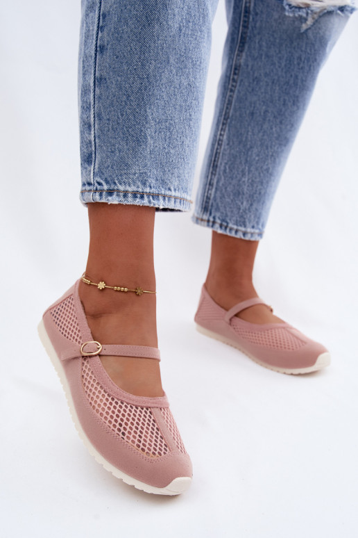 Mesh ballerinas with straps in pink Chicca