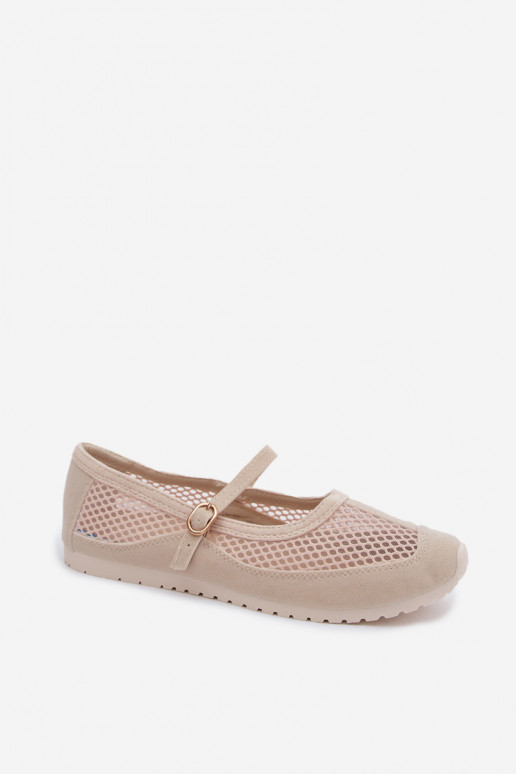 Mesh ballerinas with straps in sand Chicca