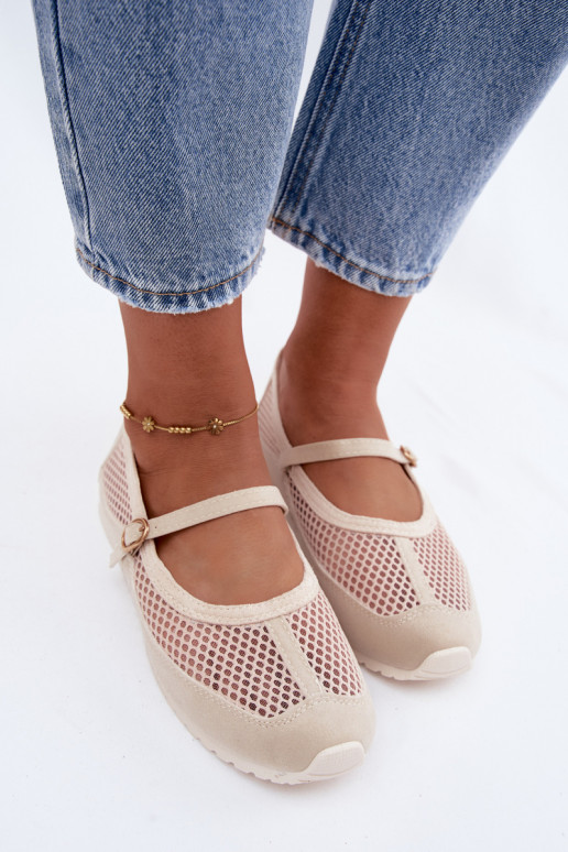 Mesh ballerinas with straps in sand Chicca