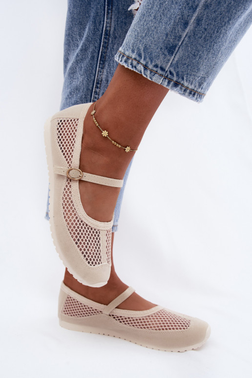 Mesh ballerinas with straps in sand Chicca
